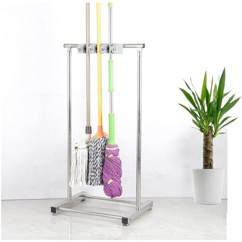 Multi-Function Floor Standing Cleaning Cart with 10 Slots - Storage Organizer for Mops, Brooms, and Cleaning Supplies - Ideal for Gardens, Garages, Schools, Hospitals, and Hotels