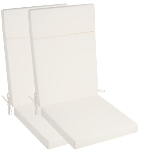 PRIMEPATIO Hochlehner Sitzauflage 120x50x6cm 2PC Waschbarer Bezug, Creme | Komfortable Stuhlauflage mit Abnehmbarem Bezug, Wetterfestem Stoff und Dicker Polsterung für Garten und Terrasse