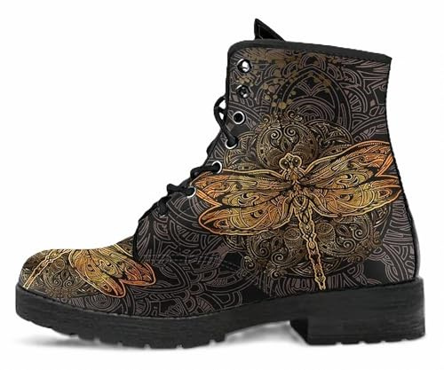 Women’s Printed Ankle Boots with Butterfly Girl Rose Skull Flower Leather Lace-up Combat Booties Floral Shoes Stylish Casual Everyday Travel Party Christmas Halloween Valentine's Day (Customized)