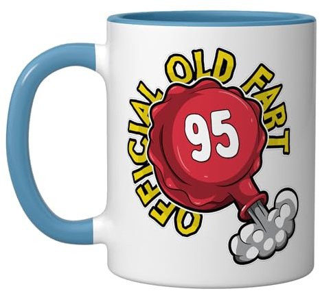 95th Birthday Official Old Fart Funny Red Whopee Cushion Ceramic Mug, Blue/White