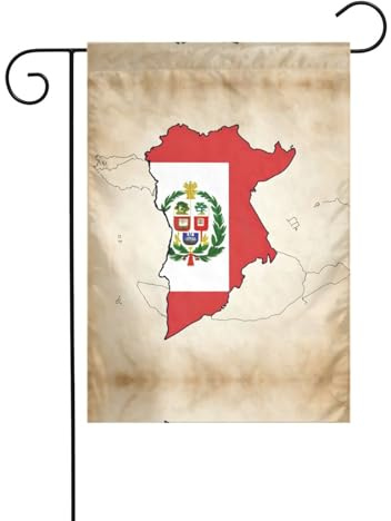 Bandera de Perú con mapa 03 impreso, bandera de patio, banderas de invierno al aire libre y pancarta de patio para porche, césped, jardín, decoraciones de Navidad
