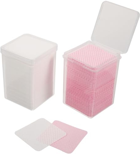 JECOMPRIS Lingettes Non Pelucheuses pour Colle à Extensions de Cils et Vernis à Ongles, 2 Boîtes de Tampons Nettoyants en Tissu Non Tissé Blanc et Rose, Usage Professionnel et Domicile,