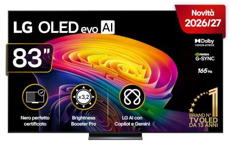 LG OLED evo AI 83 Pollici, Serie C6 2026 Smart TV 4K - OLED83C66LB | Hyper Radiant Color, Reflection Free Premium, Processore ?11 Gen3, Dual AI Engine, Dolby Vision & Atmos, VRR, G-Sync 4K@165Hz