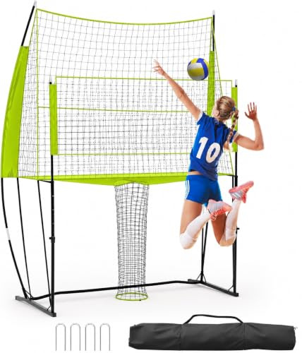 Virimolo Volleyball Trainingsnetz & Rebounder | 3-in-1 Tragbares Volleyball-Netz | 243 x 45 x 335 cm | Höhenverstellbar | Für Aufschlag, Dunking, Techniktraining