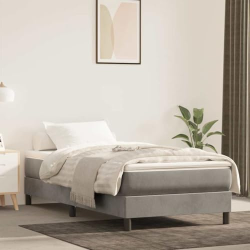 QUAHEAS Resårmadrass med fickfjäderkärna ljusgrå 100 x 220 x 20 cm sammet med fickfjädrar och skum, andas, ergonomisk, vändbar, för sovrum och vilsam sömn
