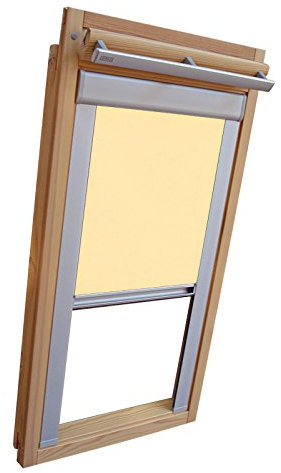 Hochwertiges Verdunkelungsrollo Rollo mit Seitenschienen für Velux DKL-EP GGL,GPL,GHL,GTL 306 hellgelb-creme // Verdunkelungsrollo/Verdunkelungs-Rollo/Fensterrollo