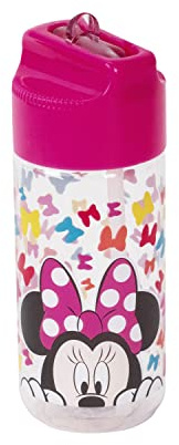 p:os 24651088 Disney Minnie Mouse - Trinkflasche für Kinder aus Kunststoff, rosa Wasserflasche mit integriertem Strohhalm, ca. 450 ml Fassungsvermögen