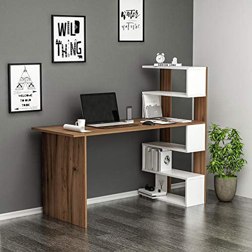 Homidea Deluxe Schreibtisch - Computertisch in modernem Design (Nussbaum/Weiß)