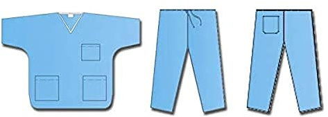 Mediberg Divisa in TNT SMS, Casacca Scollo V e 3 Taschini, con Pantaloni 1 Tachino, Taglia M, Blu Coprente, Non Sterile Monouso, 50 Divise