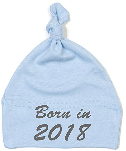 Schnoschi Babymütze in hellblau mit Born in 2018 hochwertig Bestickt/gestickt