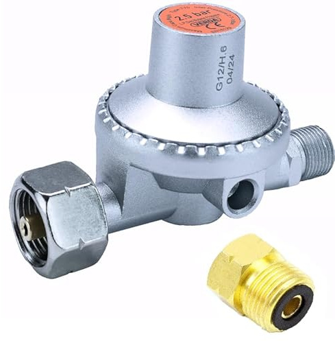 Sellnet Druckregler gasflasche 2,5 bar 8 Kg/h - Anschluss W21,8 x G3/8 - Druckminderer für Gasflaschen bis 11 kg, Gasregler Schlauch Abflammgerät gasflasche RED4