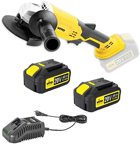 Amoladora de ángulo inalámbrica 20 V vitopower + 2 baterías 4.0 AH + cargador rápido