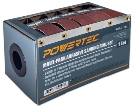 POWERTEC 4RA2100 Schleifpapierrollen für die Automobil-/Holzbearbeitung | Schleifpapierspenderbox mit 5 Rollen zum Schleifen - inkl. verschiedenen Körnungen 150/240/320/400/600