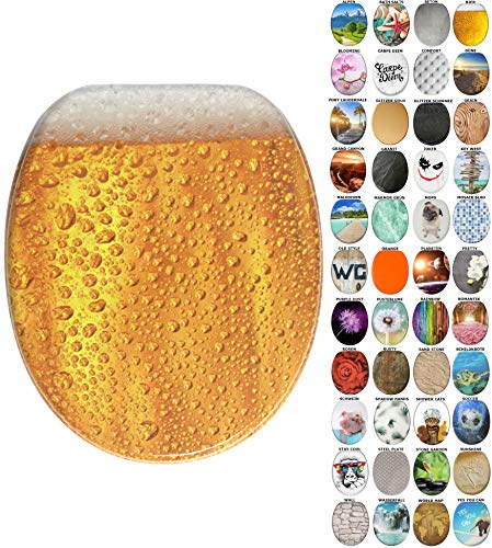 Sanilo WC Sitz mit Absenkautomatik & Quick-Release aus Holz, Bier | Toilettendeckel mit Soft-Close & Schnellverschluss, per Knopfdruck abnehmbar, einfache Montage von oben inkl. Schraubendreher