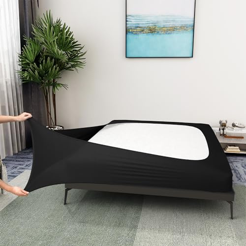 Funda de somier tamaño King – Falda de Cama elástica de Punto de Jersey Alrededor de 4 Lados para Hotel y hogar – King/Cal King/Olympic Queen, Color Negro