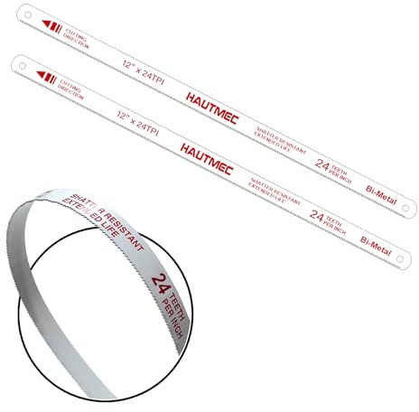 HAUTMEC 300mm Hacksaw Blades 24 TPI – 2 Pack 12 Bi-Metal Replacement Blades with High-Speed Steel Teeth and Spring Steel Body, Professional Grade, Fits Most Hacksaw Frames