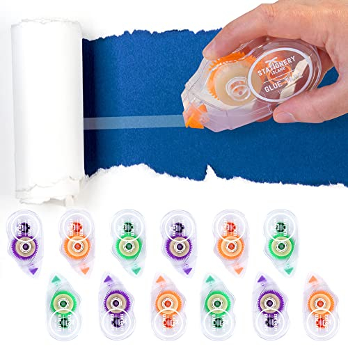 STATIONERY ISLAND 12 Stück Kleberoller, 10m x 8mm Fotokleber Doppelseitig Selbstklebend, Scrapbook Zubehör Kleberoller Maus für Foto, Journaling, Fotoalbum, Schule und Büro, Weihnachten Geschenke