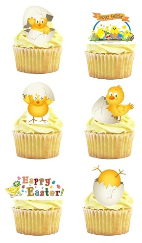 26 Stand Up Cute Easter Chick Theme Thick Wafer Paper Edible Cake Decorations