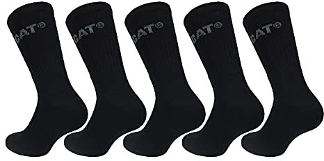 Caterpillar Performance Socks 5 par herrstrumpor, bomullsgarn av högsta kvalitet, frottéinsula och vrist, förstärkt tå och häl (svart, 39-42)