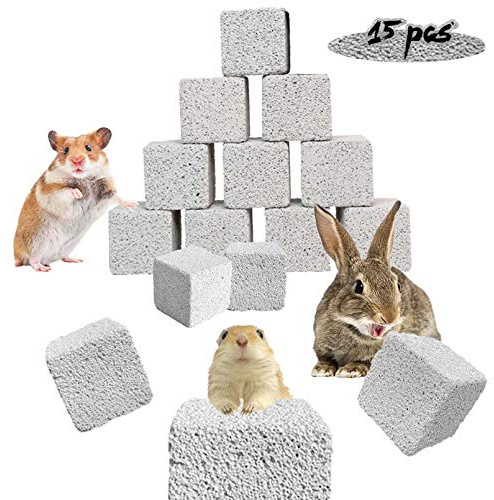 PINVNBY 15 Stück Kaninchen, Lava-Blöcke, Hasenzähne, Schleifstein, Kleintiere, Mineral-Kalziumstein, Kauspielzeug für Hamster, Chinchillas und Papageien