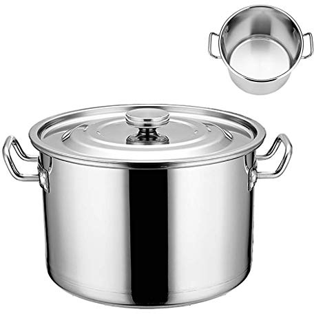 WHLMYH POT Zuppiera con coperchio, in acciaio inox con coperchio, lucidata a specchio, antiaderente, adatto per varie fonti di calore, 25 cm, argento, 50 cm, 28 cm