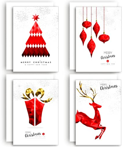 40 x Biglietti di Natale Ecologici Eleganti con Buste (40 Eleganti Biglietti di Natale Rossi)