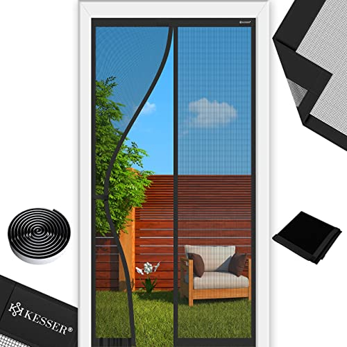 KESSER® Moustiquaire magnétique | Barrière anti-insecte | Rideau magnétique de porte | Grille protectrice avec fixation par collage facile, pour porte de balcon, terrasse, le noir, 100 x 210 cm