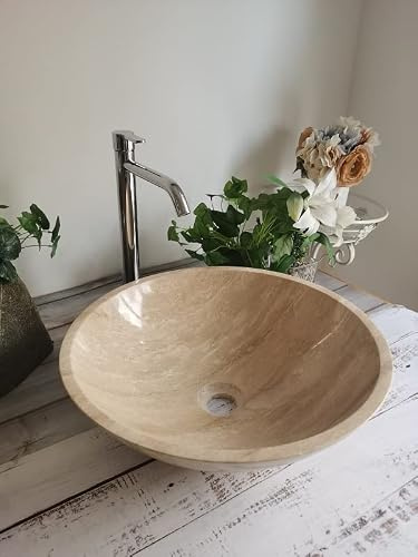 Chrocks - Lavandino da bagno in pietra travertino, colore: Beige