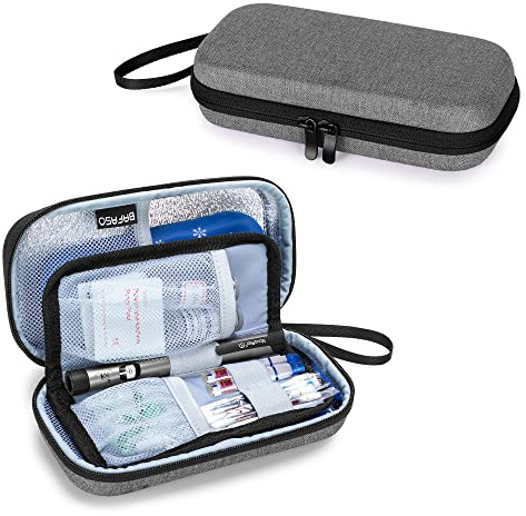 BAFASO Borsa per Diabetici con 2 Impacchi di Ghiaccio, Custodia per Insulina Rigida, Custodia da Viaggio per Insulina, Grigio