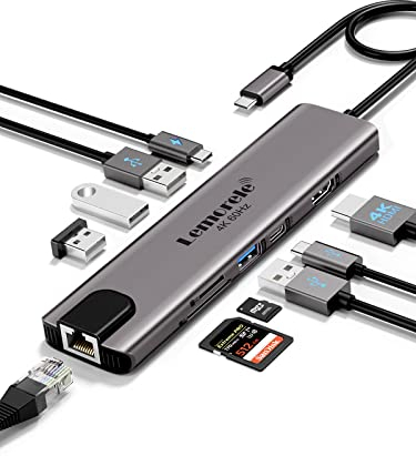 Lemorele Hub USB C 10-in-1 con Porta Ethernet RJ45, HDMI 4K@60Hz, 2 USB 3.0 + 2 USB 2.0, PD 100W, Lettore SD/TF - Docking Station in Alluminio per MacBook Air/Pro, PC Portatile