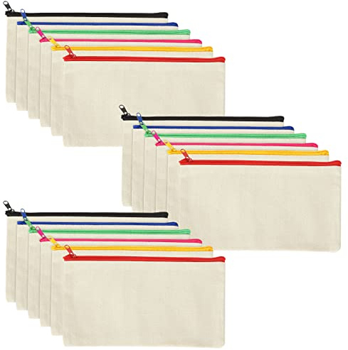 YOUNTHYE 30PCS Blank Canvas Pencil Case, Plain Canvas Zipper Pouch, Canvas Makeup Bags to Decorate for Painting, School, DIY Craft, Travel (6 Colors)