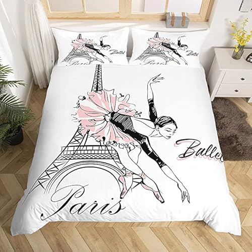 Tour Eiffel Housse De Couette Ensemble Filles Ballet Danseur Housse De Couette Romantique Paris Ensemble De Literie Pour Enfants Femmes Ballerines Princesse Danseuse Croquis Couvre-Lits Couverture S