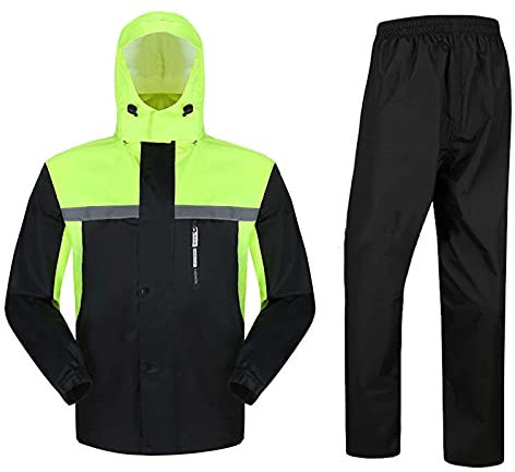 Regenbekleidung Motorrad Herren,Regenkombi ,Regenanzug (Jacke + Hose)für Motorräder , 100% wasserdicht mit reflektierendem Streifen, atmungsaktiver leichter wasserdichter Jackenhosenanzug(Fluorescent,