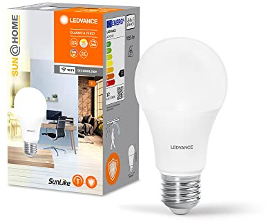 LEDVANCE SUN@HOME CLASSIC LED-Lampe, weiß, 12W, 1055lm, Glühlampenform & E27-Sockel, biodynamische Funktion, regulierbares Weißlicht (2700-6500K), dimmbar, App- oder Sprachsteuerung, lange Lebensdauer