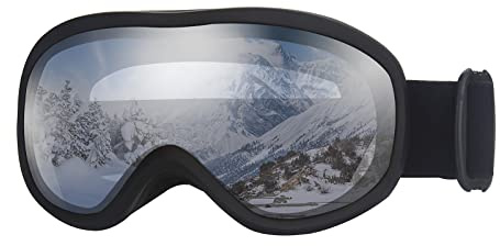 OuShiun Skibrille OTG Snowboard brille für Herren Damen Jugend Anti Fog UV-Schutz Schneebrille (Silber)