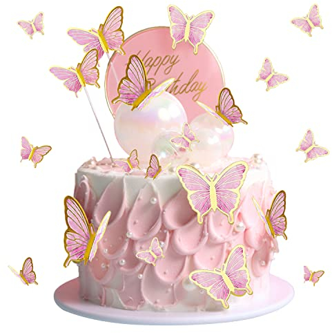 30pcs Farfalla Decorazioni per Torte Glitter 3D Cupcake Toppers Dimensioni Miste Rosa per Compleanno Festa di Nozze Parete