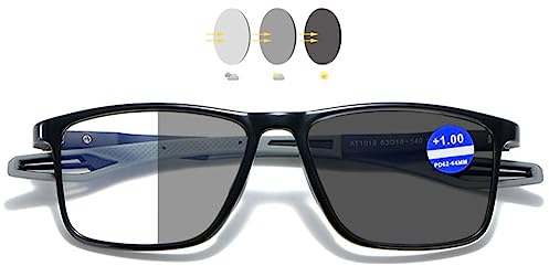 VEVESMUNDO Selbsttönend Lesebrille Blaulichtfilter Sportliche TR90 Leicht Sport Herren Damen Sehhilfe Brille (1 Stück Schwarz&Grau, 2.5)