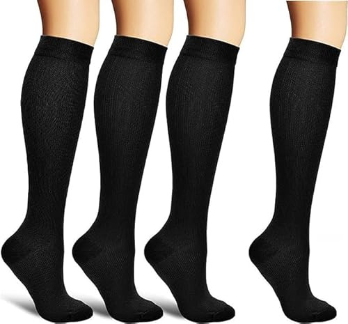 4 Paar Damen Herren Kompressionsstrümpfe/Kompressionssocken/Compression Socks/Strümpfe Kompression/Laufsocken/Thrombosestrümpfe/für Sport, Flug, Laufen, Reisen, krankenschwester, Radsport