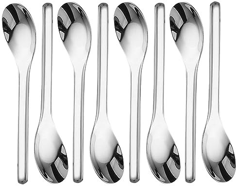 OULIGET Cucharas de sopa gruesas y pesadas, cucharas de acero inoxidable, cuchara de plata china, cucharas asiáticas de mango largo grueso, 7.1 pulgadas, juego de 8