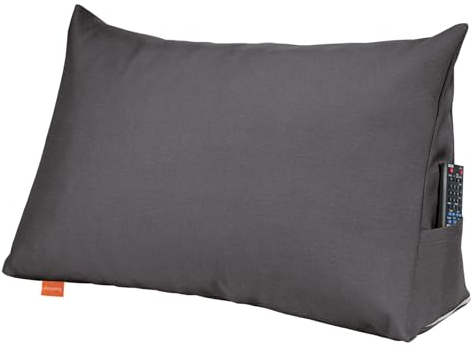sleepling Rückenkissen Keilkissen für Bett und Sofa, Lendenkissen, dreieckiges Lesekissen, Strandkissen, Kissen mit abnehmbarem waschbarem Bezug, Seitenfach, 70 cm breit, dunkelgrau