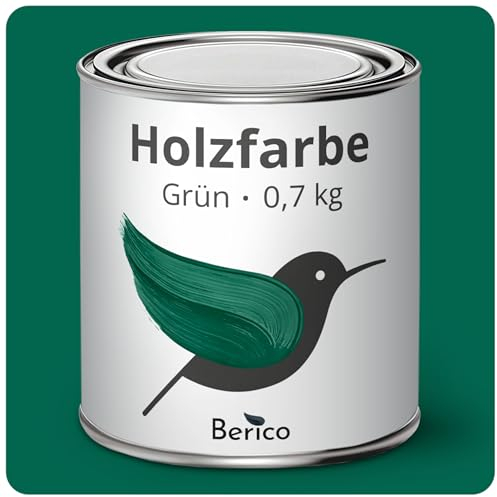 Berico Holzfarbe - Grün Moosgrün Tannengrün - 0,7 Kg - 4in1 Premium Holzlack inkl. Grundierung & Decklack - Für Innen und Außen - Robust & Wetterfest
