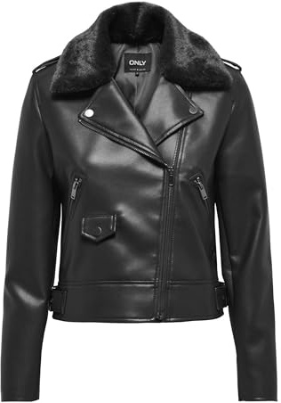 ONLY Onlvilhelma Otw Faux Leather Biker Chaqueta, Negro, L Mujeres