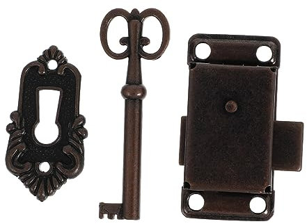 Homoyoyo 2 Sets Vintage Antique Wooden Cabinet Locks Jewelry Box Latches Decorative Furniture Door Locks for Drawer and Cupboard Vintage Red Bronze Finish