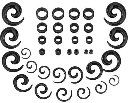 Heveer Ear Gauges Stretching Kit Silikon Tunnel Dehnstäbe Acryl Dehnschnecke Ohr Erweiterungs für Ohrlochstechen 36 Stück Schwarz
