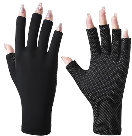 1 par de guantes protectores de manicura, guantes anti-UV, guantes de medio dedo de seda de hielo, guantes antideslizantes de protección solar, adecuados para iluminación de manicura, para evitar el