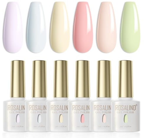 ROSALIND Vernis Semi Permanent,6 Couleurs Macaron Couleurs Pastel Violet Bleu Vert Jaune Rose Printemps été Bonbons Vernis à Ongle Soak Off UV/LED Gel lampe Nail Polish Set
