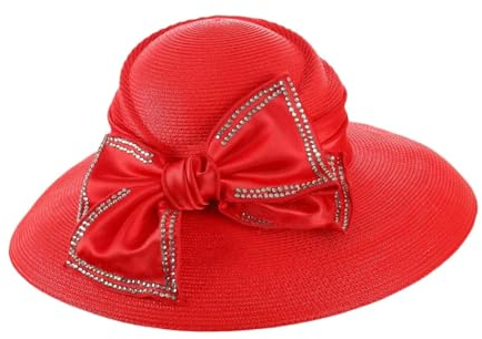 Yeuyyben Damenhut für Hochzeit, Kirchenkleid, Hut mit Blumenhut, Retro, eleganter Bankett-Hut, Damen-Reisehut, rot, Einheitsgröße
