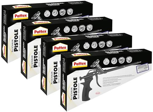 Pattex White Schaum-Pistole, Kartuschenpistole für Pistolenschaum und -reiniger, Bauschaumpistole für exaktes Dosieren, Schaumpistole mit PTFE-Beschichtung, schwarz (4er Pack)