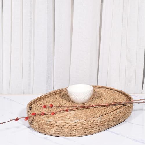 Placemats Set of 6 Oval – Woven Boho Farmhouse Table Mats for Dining Table for 6, Kitchen Decor, Washable and Handmade Rustic Accessories (Cattail, Oval)