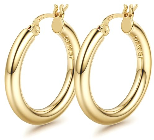 FIOROYAL 925 Silver creolörhängen, 14 karat guldpläterade, stora, allergivänliga cirkel örhängen för dam, 25/30/40/50/60/70 mm, Sterlingsilver, Ingen ädelsten